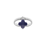 Bague en argent rhodié avec trèfle en verre facetté bleu marine Bague en argent rhodié avec trèfle en verre facetté bleu marine