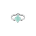 Bague en argent rhodi trfle en verre facett vert clair
