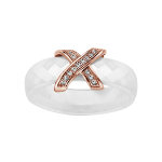 Bague en cramique blanche facette avec lment x en plaqu or rose orn d'oxydes blancs micro - sertis ...