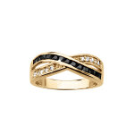 Bague croisée en vermeil avec oxydes blancs et pierres noires Bague croisée en vermeil avec oxydes blancs et pierres noires