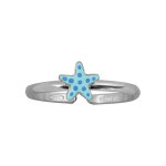 Bague pour enfant rglable en argent rhodi avec toile de mer bleue