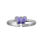 Bague pour enfant rglable en argent rhodi avec papillon mauve