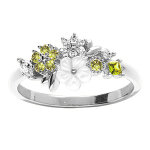 Bague florale argent rhodi� avec oxydes vert anis et sa fleur de nacre