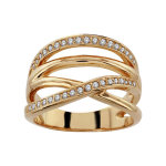Bague large en plaqu� or 4 brins crois�s dont 2 orn�s d'oxydes blancs