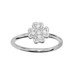 Bague de phalange en argent rhodi� motif tr�fle � 4 feuilles orn� d'oxydes blancs sertis