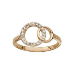 Bague en plaqu� or 2 cercles entrelac�s : 1 orn� d'oxydes blancs et 1 lisse