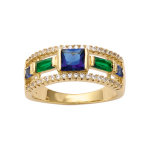 Bague en plaqué or anneau avec pierre verre bleue et verte avec petits oxydes blancs Bague en plaqué or anneau avec pierre verre bleue et verte avec petits oxydes blancs