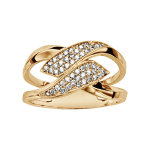 Bague en plaqu or anneau spar en 2 avec 2 extrmits en pointes paves d'oxydes blancs sertis