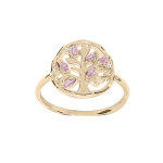 Bague en plaqué or avec arbre de vie et oxydes roses Bague en plaqué or avec arbre de vie et oxydes roses
