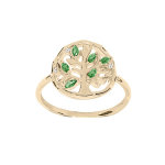 Bague en plaqué or avec arbre de vie et oxydes verts Bague en plaqué or avec arbre de vie et oxydes verts