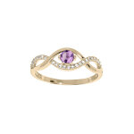 Bague en plaqu or brins mls avec amethyste vritable et oxydes blancs sertis