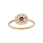 Bague en plaqu� or cercle d'oxydes blancs et pierre amethyste v�ritable