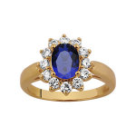Bague en plaqu or collection joaillerie oxyde bleu au centre et petits oxydes blancs autour