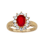 Bague en plaqu or collection joaillerie oxyde rouge au centre et petits oxydes blancs autour