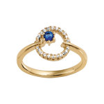 Bague en plaqué or collection joaillerie ronde 1 verre bleu foncé contour oxydes blancs sertis Bague en plaqué or collection joaillerie ronde 1 verre bleu foncé contour oxydes blancs sertis