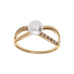 Bague plaqu or crois avec perle de culture d'eau douce et serti d'oxydes blancs