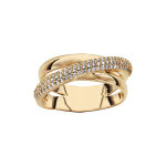 Bague en plaqu� or 2 anneaux lisses crois�s avec ruban d'oxydes blancs sertis