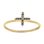 Bague en plaqu� or avec croix orn�e d'oxydes bleus