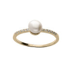 Bague en plaqu or demi rail d'oxydes blancs sertis et perle de culture d'eau douce