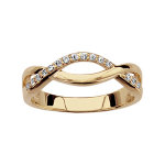 Bague en plaqu or demi torsade avec 1 brin lisse et 1 orn d'oxydes blancs sertis