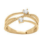 Bague en plaqu� or entrelac�s d'un duo d'oxydes blancs sertis
