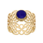 Bague en plaqu or ethnique filigrane avec pierre ronde bleu fonce