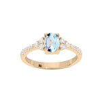 Bague en plaqué or avec gros topaze bleu et oxydes blancs sertis Bague en plaqué or avec gros topaze bleu et oxydes blancs sertis
