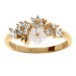 Bague en plaqu� or jardin fleuri d'oxydes blancs et sa fleur de nacre blanche