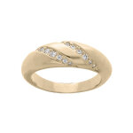 Bague en plaqu or jonc bomb avec rails d'oxydes blancs sertis