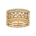 Bague en plaqu� or large motifs x oxydes blancs sertis