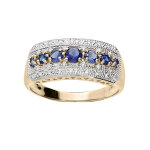 Bague en plaqu� or large avec oxydes bleus et blancs sertis