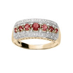 Bague en plaqué or large avec oxydes rouges et blancs sertis Bague en plaqué or large avec oxydes rouges et blancs sertis