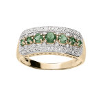 Bague en plaqu� or large avec oxydes verts et blancs sertis