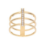 Bague en plaqu� or large triple rangs avec oxydes blancs