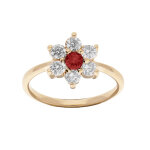 Bague en plaqué or marguerite avec oxyde rouge et contour blancs sertis Bague en plaqué or marguerite avec oxyde rouge et contour blancs sertis