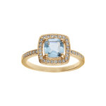 Bague en plaqué or massif pierre carré topaze bleue véritable contour oxydes blancs sertis Bague en plaqué or massif pierre carré topaze bleue véritable contour oxydes blancs sertis
