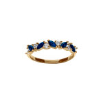 Bague en plaqu or avec oxydes bleus foncs forme marquise et oxydes blancs ronds