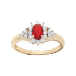 Bague en plaqué or avec oxyde central rouge et contour oxydes blancs sertis Bague en plaqué or avec oxyde central rouge et contour oxydes blancs sertis