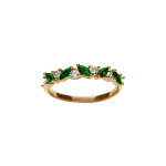 Bague en plaqu or avec oxydes verts forme marquise et oxydes blancs ronds