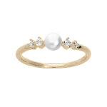 Bague en plaqu or avec perle de culture d'eau douce blanche et oxydes blancs sertis