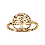 Bague en plaqué or rond avec motif arbre de vie découpé et orné d'oxydes blancs Bague en plaqué or rond avec motif arbre de vie découpé et orné d'oxydes blancs