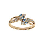 Bague plaqu or serpent double tte orne d'oxydes blancs et yeux oxydes bleu