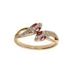 Bague plaqu or serpent double tte orne d'oxydes blancs et yeux oxydes fuschia