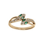 Bague plaqu or serpent double tte orne d'oxydes blancs et yeux oxydes verts