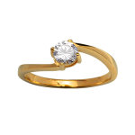 Bague en plaqué or solitaire en oxyde blanc serti 4 griffes sur monture en forme de vague Bague en plaqué or solitaire en oxyde blanc serti 4 griffes sur monture en forme de vague