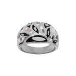 Bague stella mia en acier bombée motifs en nacre blanche et noire Bague stella mia en acier bombée motifs en nacre blanche et noire