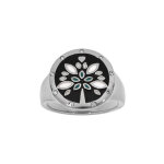 Bague stella mia en acier type chevali�re plateau rond 18mm r�sine et nacre