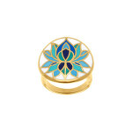 Bague stella mia en acier dor� motif r�sine fond blanc fleur de lotus bleu
