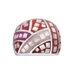 Bague stella mia en acier et nacre blanche v�ritable bomb�e avec motifs et d�grad� de rouge et rose