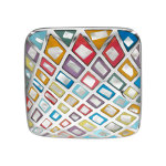 Bague stella mia en acier et nacre blanche v�ritable plateau carr� motifs g�om�triques et couleurs pastel ...